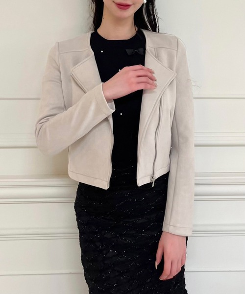 ROYAL PARTY（ロイヤルパーティー）の「ノーカラーライダースジャケット（ライダースジャケット・レディース・ライトグレー/ブラック/ベージュ・FREE）」の17枚目の写真