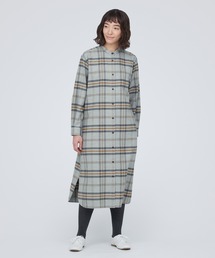両面起毛フランネルスタンドカラーシャツワンピース
