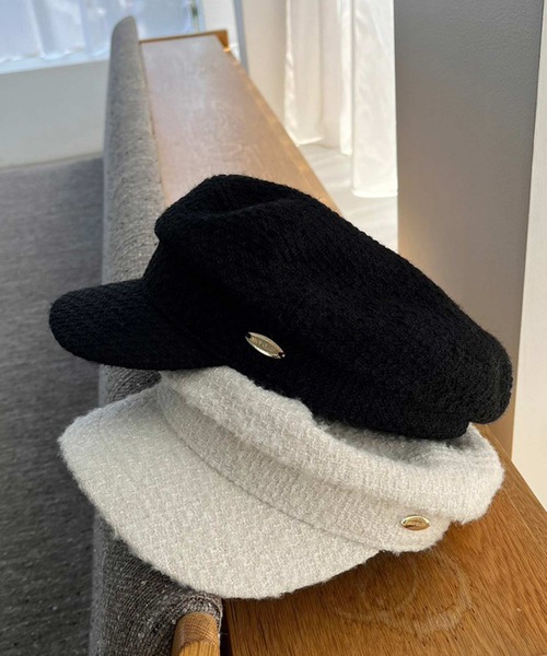 one after another NICE CLAUP（ワンアフターアナザーナイスクラップ）の「エンブレム付きツイードキャスケット（キャスケット・レディース・アイボリー/ブラック・FREE）」の12枚目の写真