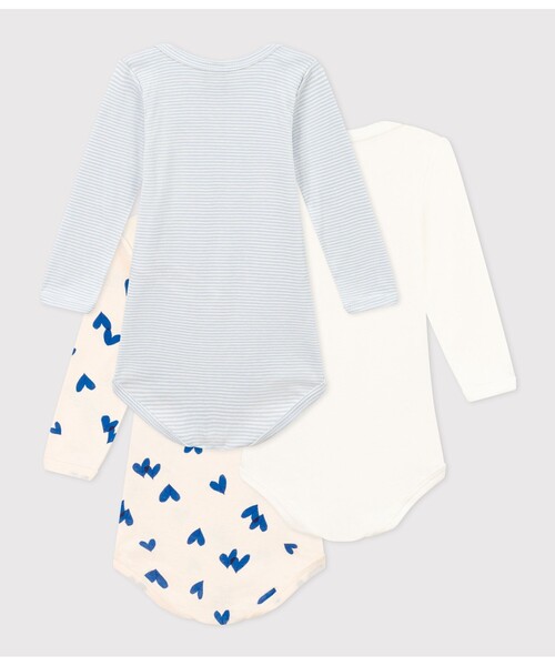 PETIT BATEAU(プチバトー)の「長袖ボディ3枚組(ロンパース・キッズ・ホワイト×ブルー・6MONTH/12MONTH/18MONTH/24MONTH)」の2枚目の写真