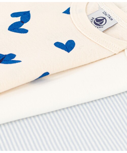 PETIT BATEAU(プチバトー)の「長袖ボディ3枚組(ロンパース・キッズ・ホワイト×ブルー・6MONTH/12MONTH/18MONTH/24MONTH)」の3枚目の写真