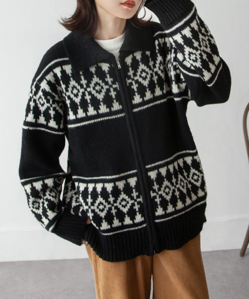 Chillfar(チルファー)の「カウチンノルディック柄ニットカーデ(カーディガン/ボレロ・レディース・アイボリー/ブラック・FREE)」の16枚目の写真