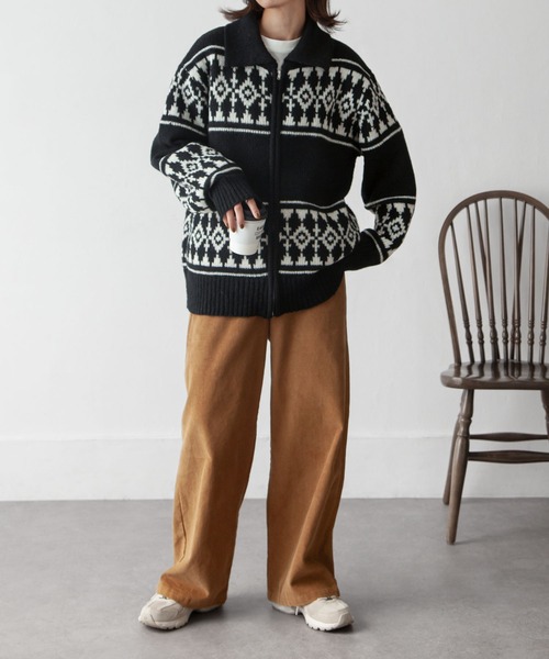 Chillfar(チルファー)の「カウチンノルディック柄ニットカーデ(カーディガン/ボレロ・レディース・アイボリー/ブラック・FREE)」の22枚目の写真