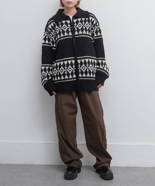 セール】カウチンノルディック柄ニットカーデ（カーディガン