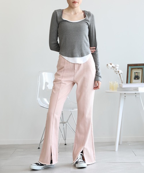 aimoha（アイモハ）の「バックレースアップせみフレアデニムパンツ（デニムパンツ・レディース・ブルー/ピンク/ブラック・MEDIUM/X-LARGE/SMALL/LARGE）」の11枚目の写真