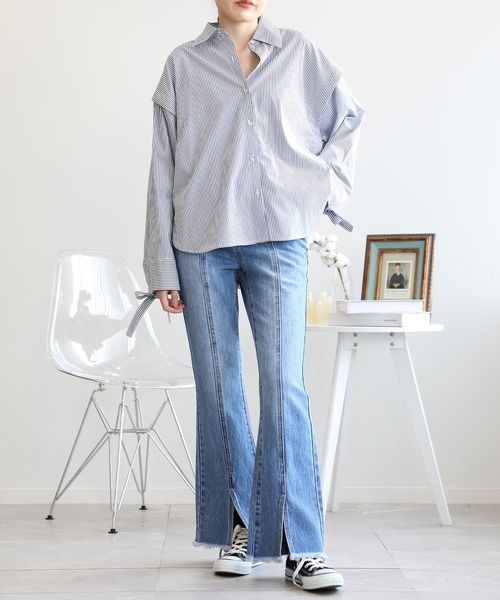 aimoha（アイモハ）の「バックレースアップせみフレアデニムパンツ（デニムパンツ・レディース・ブルー/ピンク/ブラック・MEDIUM/X-LARGE/SMALL/LARGE）」の5枚目の写真