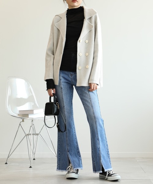 aimoha（アイモハ）の「バックレースアップせみフレアデニムパンツ（デニムパンツ・レディース・ブルー/ピンク/ブラック・MEDIUM/X-LARGE/SMALL/LARGE）」の6枚目の写真