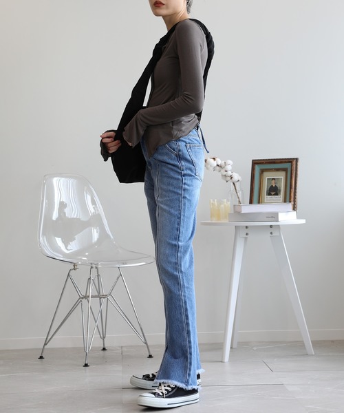 aimoha（アイモハ）の「バックレースアップせみフレアデニムパンツ（デニムパンツ・レディース・ブルー/ピンク/ブラック・MEDIUM/X-LARGE/SMALL/LARGE）」の10枚目の写真