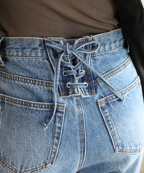 aimoha（アイモハ）の「バックレースアップせみフレアデニムパンツ（デニムパンツ・レディース・ブルー/ピンク/ブラック・MEDIUM/X-LARGE/SMALL/LARGE）」の17枚目の写真