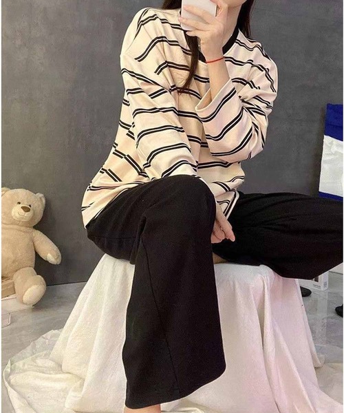 NANEA（ナネア）の「セットアップルームウェア　カップ付きロングTシャツ/パンツ（ルームウェア/パジャマ・レディース・イエロー/グレー/ブラック/グリーン・X-LARGE/LARGE/MEDIUM）」の2枚目の写真