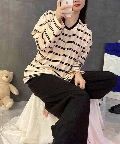 NANEA（ナネア）の「セットアップルームウェア　カップ付きロングTシャツ/パンツ（ルームウェア/パジャマ・レディース・イエロー/グレー/ブラック/グリーン・X-LARGE/LARGE/MEDIUM）」の18枚目の写真