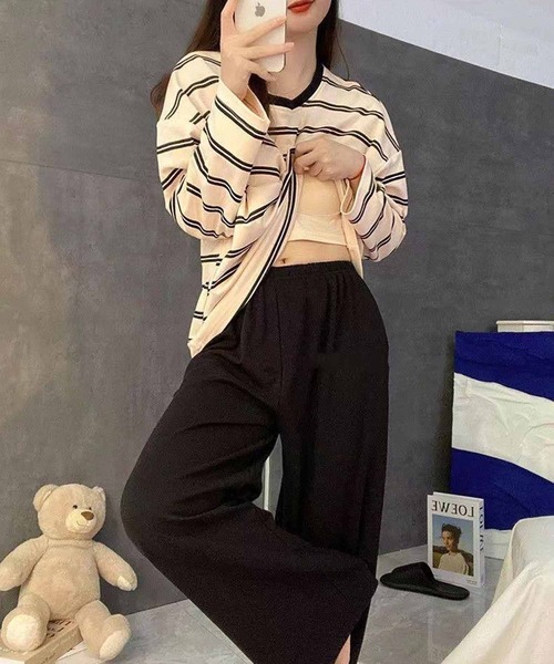 NANEA（ナネア）の「セットアップルームウェア　カップ付きロングTシャツ/パンツ（ルームウェア/パジャマ・レディース・イエロー/グレー/ブラック/グリーン・X-LARGE/LARGE/MEDIUM）」の21枚目の写真