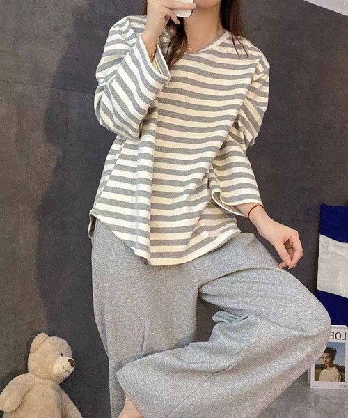 NANEA（ナネア）の「セットアップルームウェア　カップ付きロングTシャツ/パンツ（ルームウェア/パジャマ・レディース・イエロー/グレー/ブラック/グリーン・X-LARGE/LARGE/MEDIUM）」の5枚目の写真