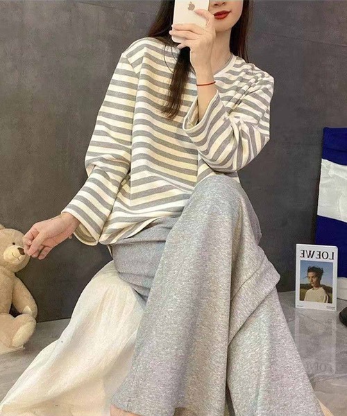 NANEA（ナネア）の「セットアップルームウェア　カップ付きロングTシャツ/パンツ（ルームウェア/パジャマ・レディース・イエロー/グレー/ブラック/グリーン・X-LARGE/LARGE/MEDIUM）」の7枚目の写真