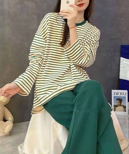 NANEA（ナネア）の「セットアップルームウェア　カップ付きロングTシャツ/パンツ（ルームウェア/パジャマ・レディース・イエロー/グレー/ブラック/グリーン・X-LARGE/LARGE/MEDIUM）」の12枚目の写真