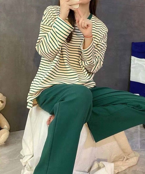 NANEA（ナネア）の「セットアップルームウェア　カップ付きロングTシャツ/パンツ（ルームウェア/パジャマ・レディース・イエロー/グレー/ブラック/グリーン・X-LARGE/LARGE/MEDIUM）」の11枚目の写真