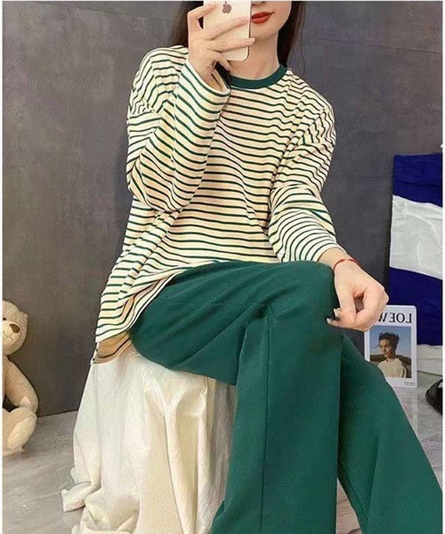 NANEA（ナネア）の「セットアップルームウェア　カップ付きロングTシャツ/パンツ（ルームウェア/パジャマ・レディース・イエロー/グレー/ブラック/グリーン・X-LARGE/LARGE/MEDIUM）」の13枚目の写真