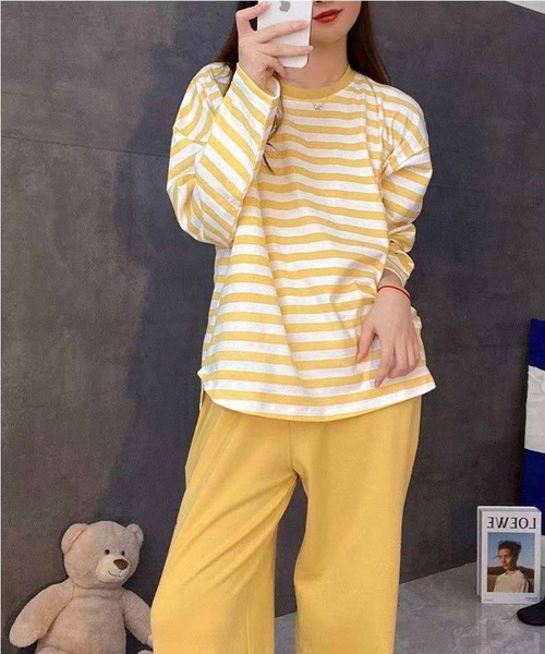 NANEA（ナネア）の「セットアップルームウェア　カップ付きロングTシャツ/パンツ（ルームウェア/パジャマ・レディース・イエロー/グレー/ブラック/グリーン・X-LARGE/LARGE/MEDIUM）」の16枚目の写真