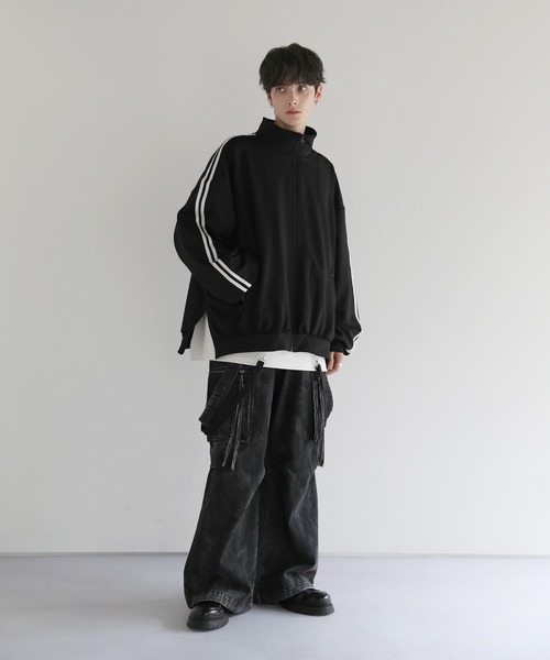 ルーズシルエットバルーンスリーブフェイクサスペンダードレープ