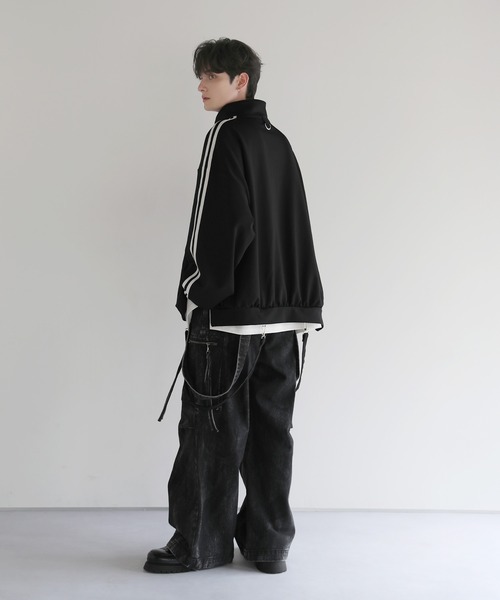 ルーズシルエットバルーンスリーブフェイクサスペンダードレープ