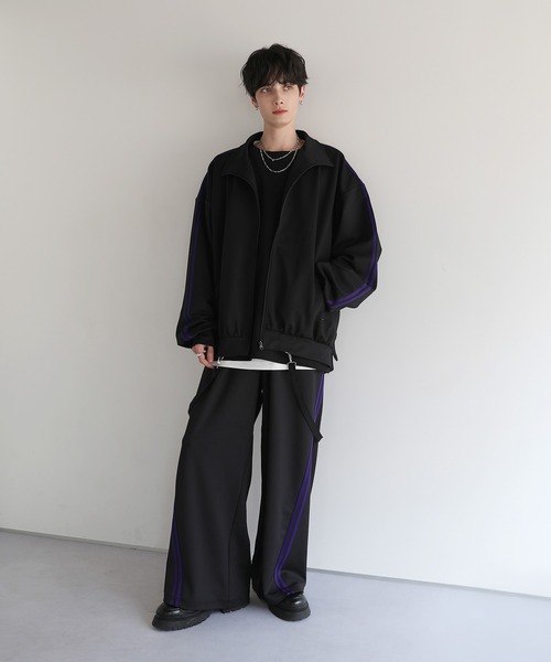 LILL/ルーズシルエットバルーンスリーブフェイクサスペンダードレープジャケット LILL ブルゾン アウター ルーズシルエットバルーンスリーブ