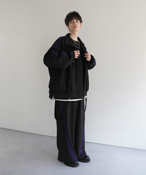 ルーズシルエットバルーンスリーブフェイクサスペンダードレープ