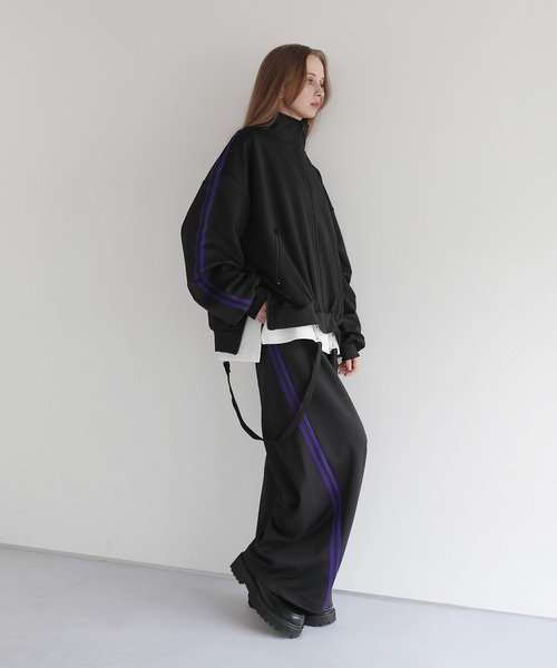 ルーズシルエットバルーンスリーブフェイクサスペンダードレープ