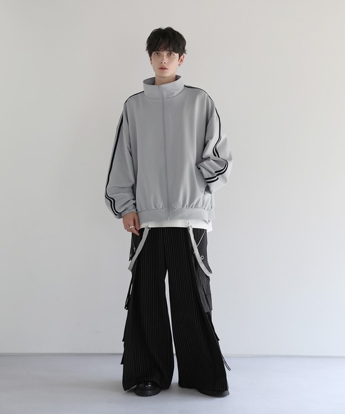 LILL/ルーズシルエットバルーンスリーブフェイクサスペンダードレープジャケット LILL ブルゾン アウター ルーズシルエットバルーンスリーブ