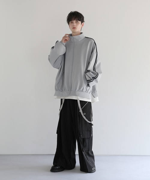 ルーズシルエットバルーンスリーブフェイクサスペンダードレープ