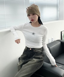 スタークロップドスリムロングTシャツ