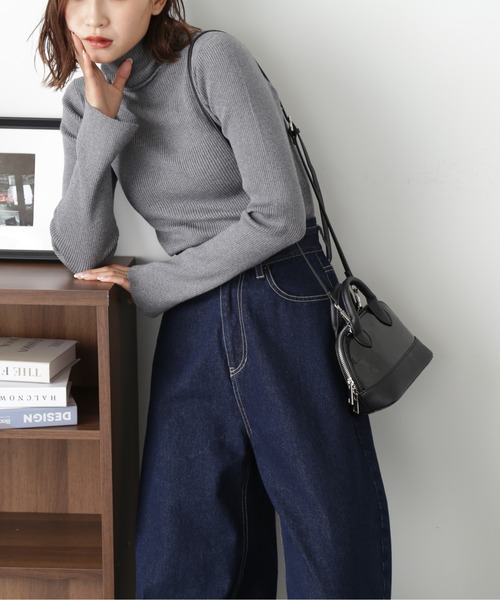 FREE'S MART（フリーズマート）の「ラメリブタートルネック（ニット/セーター・レディース・グレー/ホワイト/グリーン・FREE）」の6枚目の写真