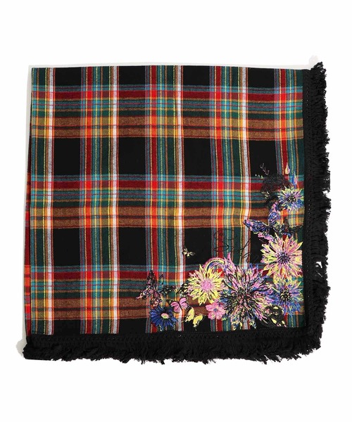 ScoLar(スカラー)の「633301:花刺繍入り チェック柄大判ストール(ストール/ショール・レディース・ブラック/パープル/レッド・FREE)」の14枚目の写真