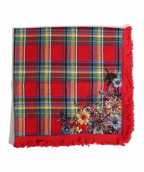 ScoLar(スカラー)の「633301:花刺繍入り チェック柄大判ストール(ストール/ショール・レディース・ブラック/パープル/レッド・FREE)」の16枚目の写真