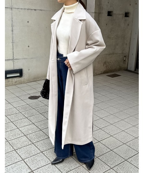 Re:EDIT(リエディ)の「フェイクウールテーラードロングコート(チェスターコート・レディース・グレイッシュベージュ/アイボリー/グレー/ブラック・LARGE/MEDIUM)」の9枚目の写真