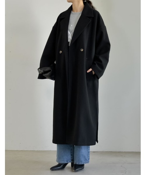 Re:EDIT(リエディ)の「フェイクウールテーラードロングコート(チェスターコート・レディース・グレイッシュベージュ/アイボリー/グレー/ブラック・LARGE/MEDIUM)」の8枚目の写真