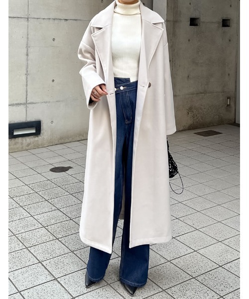 Re:EDIT(リエディ)の「フェイクウールテーラードロングコート(チェスターコート・レディース・グレイッシュベージュ/アイボリー/グレー/ブラック・LARGE/MEDIUM)」の11枚目の写真