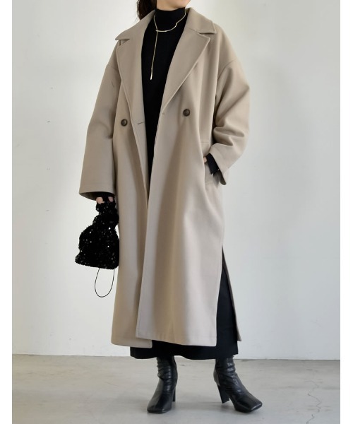 Re:EDIT(リエディ)の「フェイクウールテーラードロングコート(チェスターコート・レディース・グレイッシュベージュ/アイボリー/グレー/ブラック・LARGE/MEDIUM)」の13枚目の写真