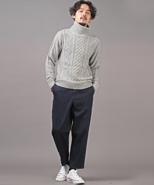 LUXSTYLE(ラグスタイル)の「アクリルケーブルタートルネックニット(ニット/セーター・メンズ・ブラック/アイボリー・M/L/XL)」の18枚目の写真