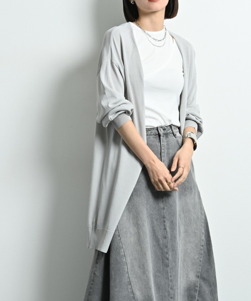 actuel（アクチュエル）の「【マシーンウォッシャブル・ＵＶ・接触冷感】ロングトッパーカーディガン（カーディガン/ボレロ・レディース・ネイビー/オフホワイト/グレー・FREE）」の2枚目の写真