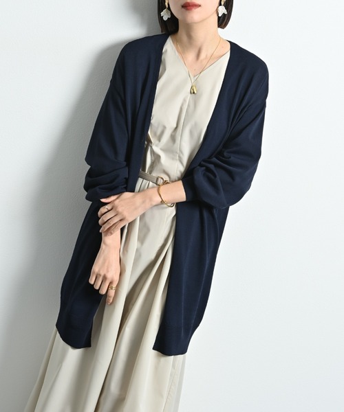 actuel（アクチュエル）の「【マシーンウォッシャブル・ＵＶ・接触冷感】ロングトッパーカーディガン（カーディガン/ボレロ・レディース・ネイビー/オフホワイト/グレー・FREE）」の4枚目の写真