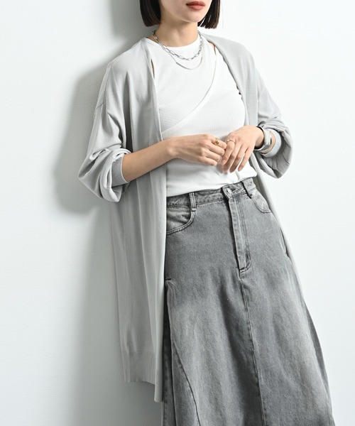 actuel（アクチュエル）の「【マシーンウォッシャブル・ＵＶ・接触冷感】ロングトッパーカーディガン（カーディガン/ボレロ・レディース・ネイビー/オフホワイト/グレー・FREE）」の18枚目の写真