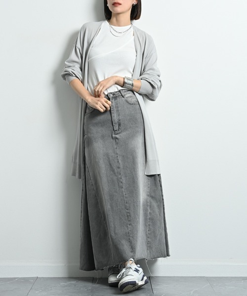 actuel（アクチュエル）の「【マシーンウォッシャブル・ＵＶ・接触冷感】ロングトッパーカーディガン（カーディガン/ボレロ・レディース・ネイビー/オフホワイト/グレー・FREE）」の21枚目の写真