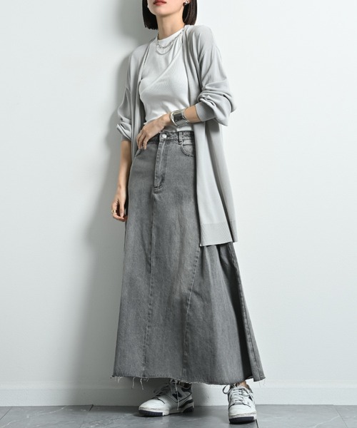 actuel（アクチュエル）の「【マシーンウォッシャブル・ＵＶ・接触冷感】ロングトッパーカーディガン（カーディガン/ボレロ・レディース・ネイビー/オフホワイト/グレー・FREE）」の11枚目の写真