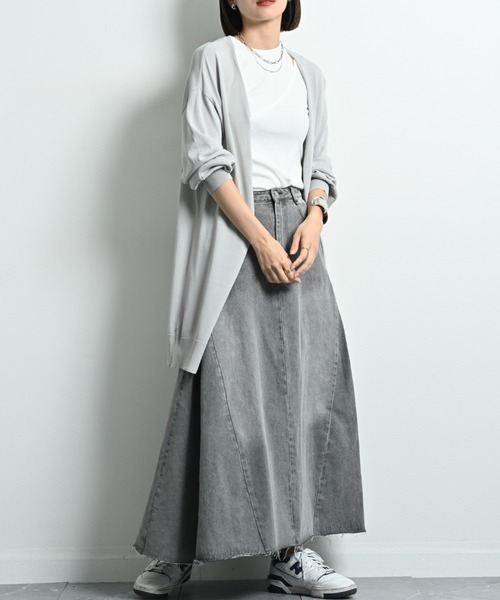 actuel（アクチュエル）の「【マシーンウォッシャブル・ＵＶ・接触冷感】ロングトッパーカーディガン（カーディガン/ボレロ・レディース・ネイビー/オフホワイト/グレー・FREE）」の10枚目の写真