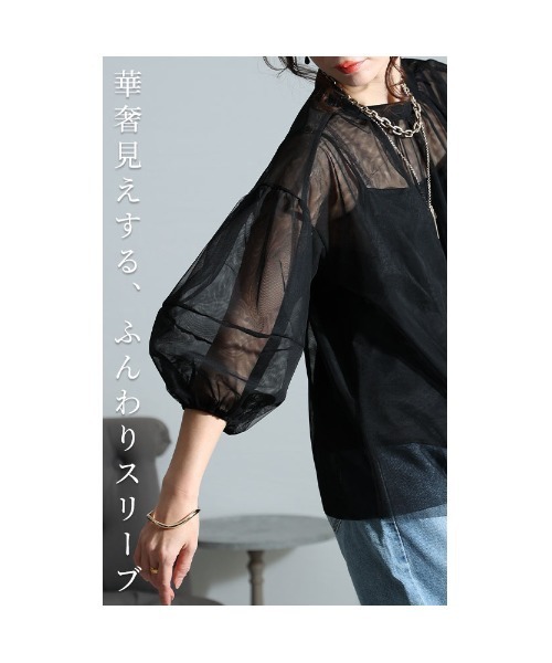 Sawa a la mode(サワアラモード)の「チュールの重ね着トップス(アンサンブル・レディース・ブラック/ベージュ・FREE)」の6枚目の写真