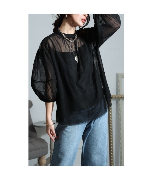 Sawa a la mode(サワアラモード)の「チュールの重ね着トップス(アンサンブル・レディース・ブラック/ベージュ・FREE)」の8枚目の写真