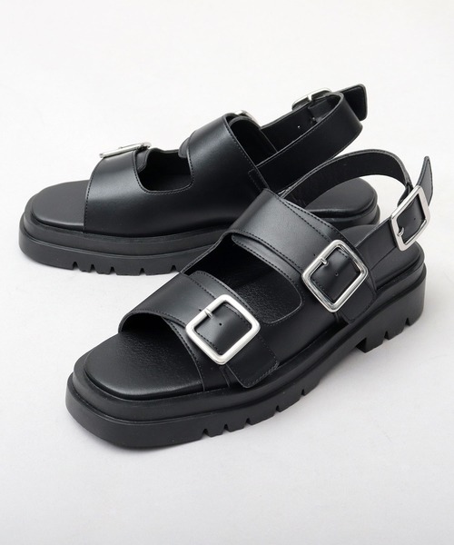 glabella(グラベラ)の「スクエアトゥ 厚底 スクエアメタルバックル 2連ベルト ストラップサンダル(サンダル・メンズ・ブラック・S/M/L)」の6枚目の写真
