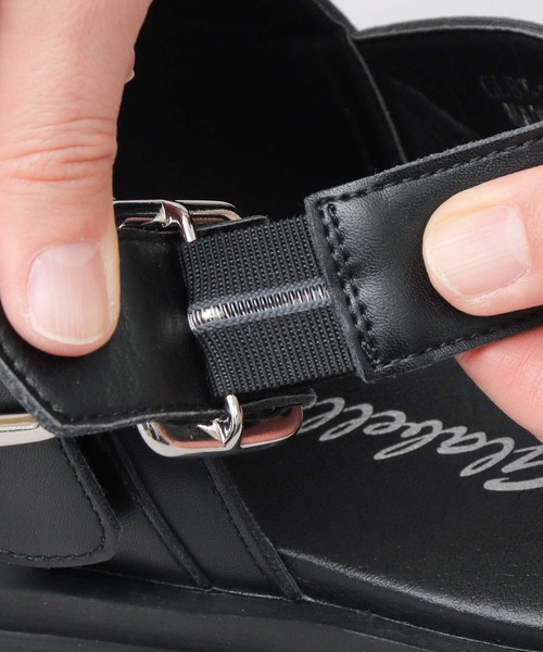 セール】スクエアトゥ 厚底 スクエアメタルバックル 2連ベルト