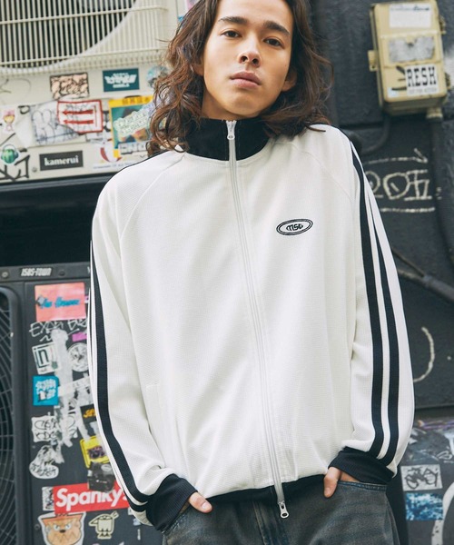 セール】サイドラインリブ配色ワッフルトラックジャケット（ブルゾン