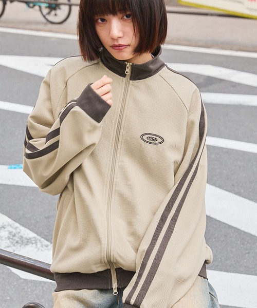 セール】サイドラインリブ配色ワッフルトラックジャケット（ブルゾン